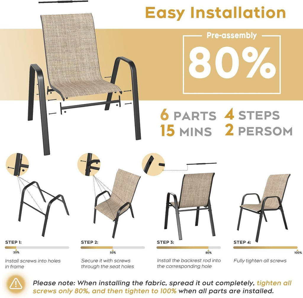 Dining Chairs Set of 4 Outdoor Stackable Dining Chairs for All Weather 350lbs Capacity Heavy Duty Textilene Fabric