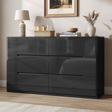 High Gloss Dresser, 47.2" Wide 6 Drawer Dresser, Black