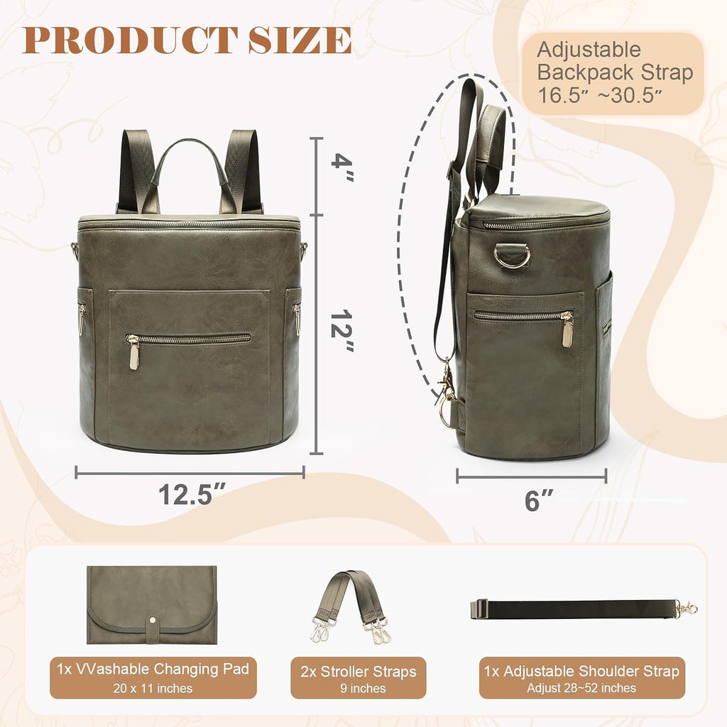 Diaper Bag Backpack Baby Diaper Bag, Large Leather Diaper Backpack with 16 Pockets Travel Diaper Bag with Diaper