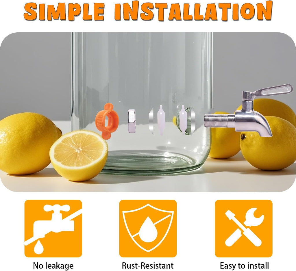 2 Gallon Glass Drink Dispenser with Stainless Steel Spigot,1 Pack Water Lemonade Dispensers for Parties