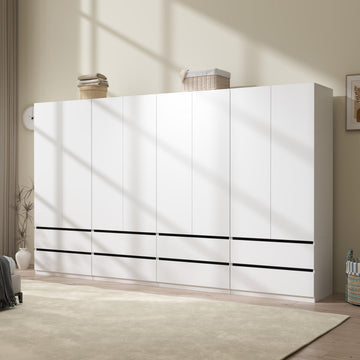 White Armoire Wardrobe Closet with 8 Drawers: 75" H x 126" W