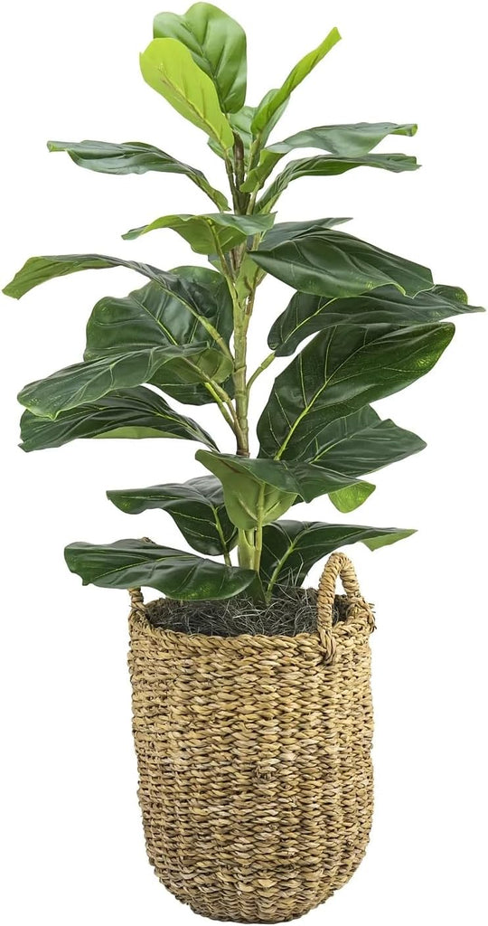 2.5 ft Artificial Fig Tree Plant in Basket, Faux Fiddle Leaf Fig Indoor Plant Decor, Realistic Designer Fake Potted