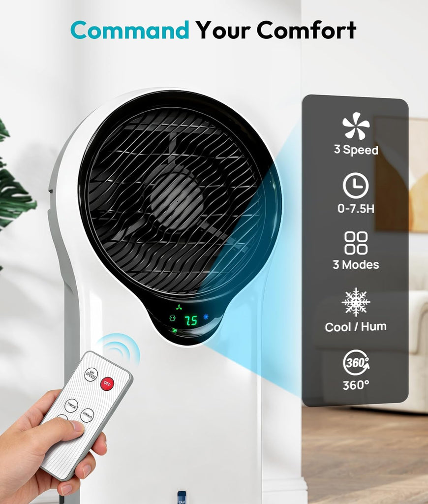 3-in-1 Evaporative Air Cooler, 35’’ Protable Swamp Cooler Indoor with 3 Modes&3 Speeds