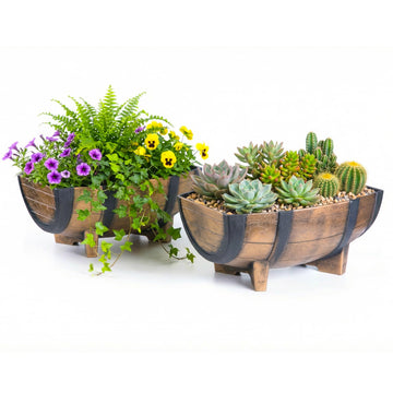 2-Piece Rectangular Half Barrel Flower Pots for Garden and Patio