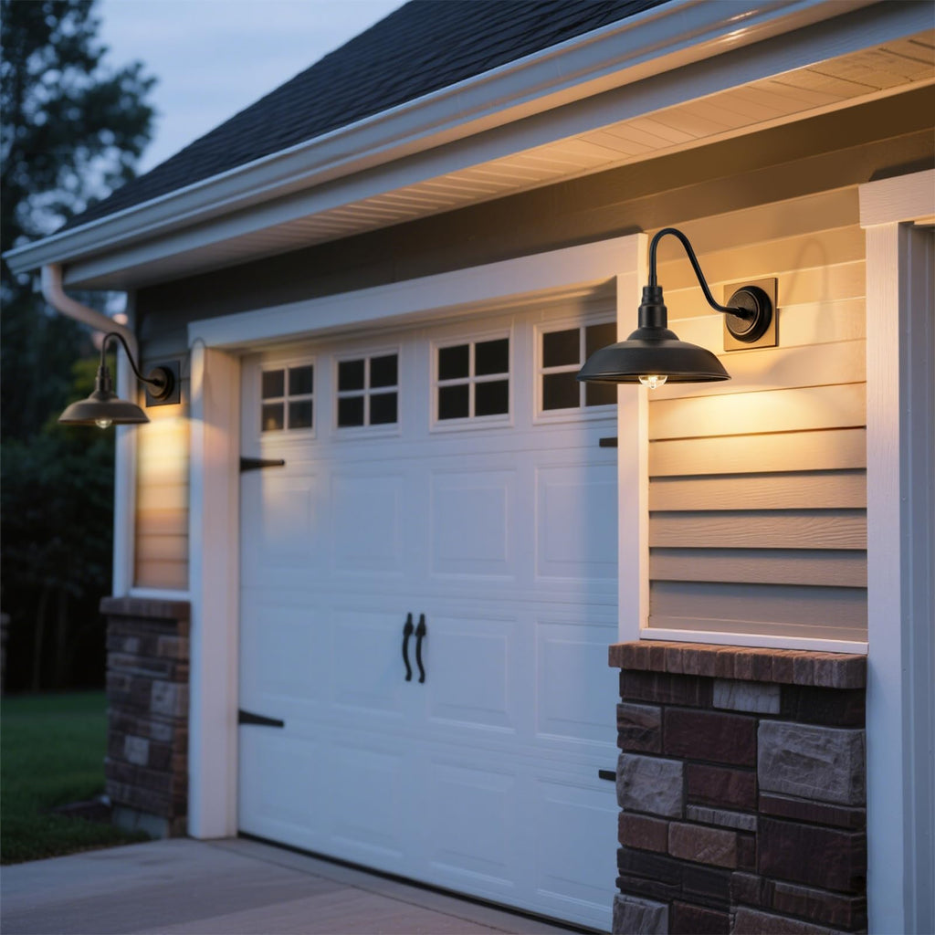 14in Outdoor Gooseneck Barn Light for Garage, 2 Pack Bronze Exterior Wall Lights Fixture for Porch, Outside Farmhouse