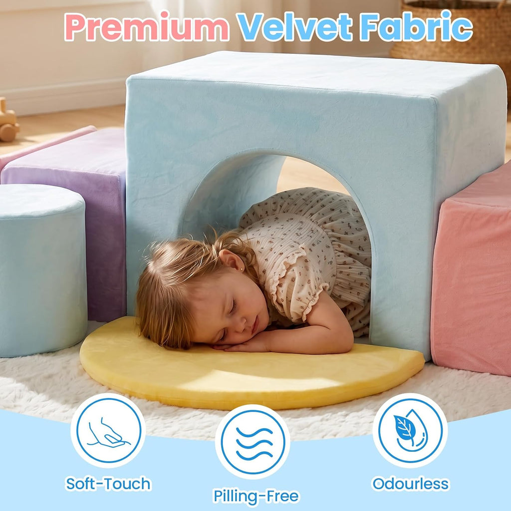 Toddler Climbing Toys Indoor, 6 PCS Foam Climbing Blocks for Baby Crawling Sliding, Soft Play Set for Kids Gym