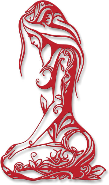 Abstract Metal Wall Art Minimalist Line Sculpture.Red.