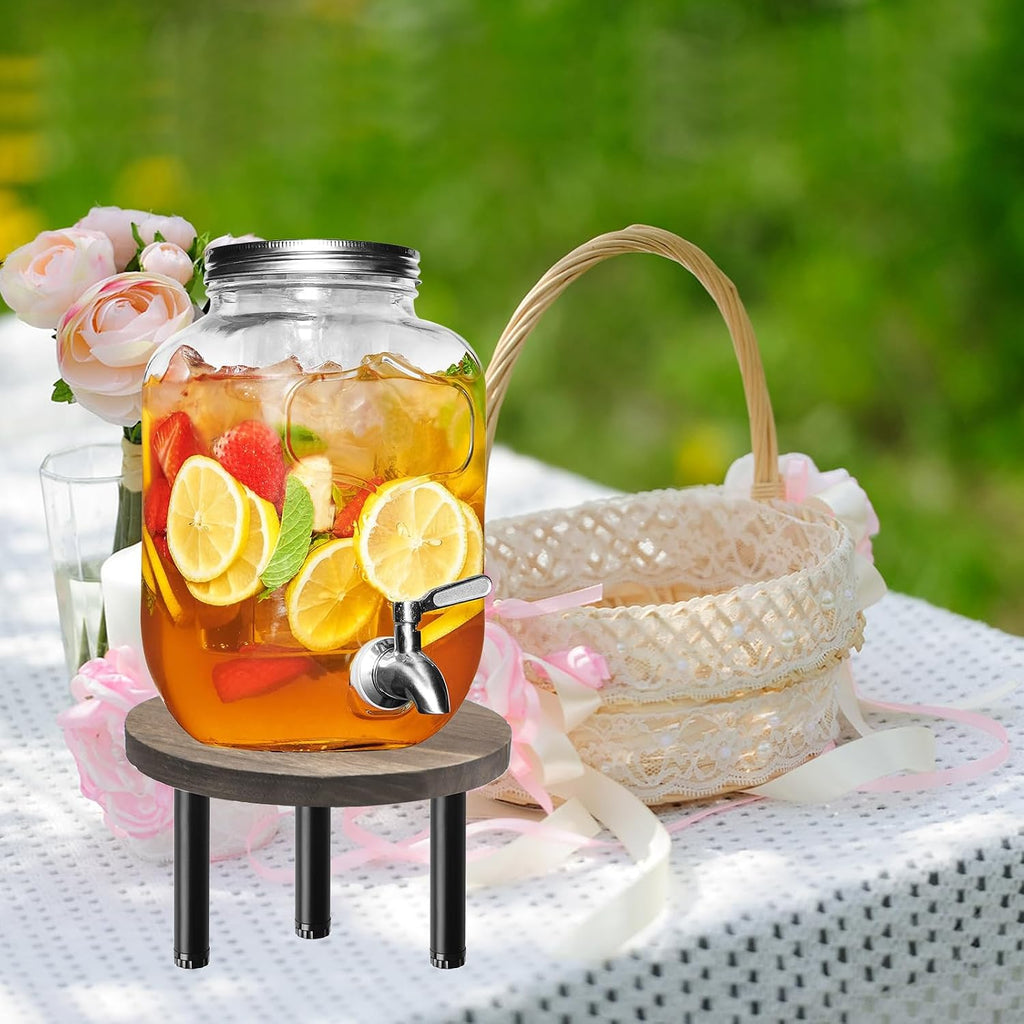 Drink Dispenser Water Stand, Wooden Beverage Dispenser with Metal Legs Fit Max 7.9 Inch Water Pitcher, Perfect - Set of 2