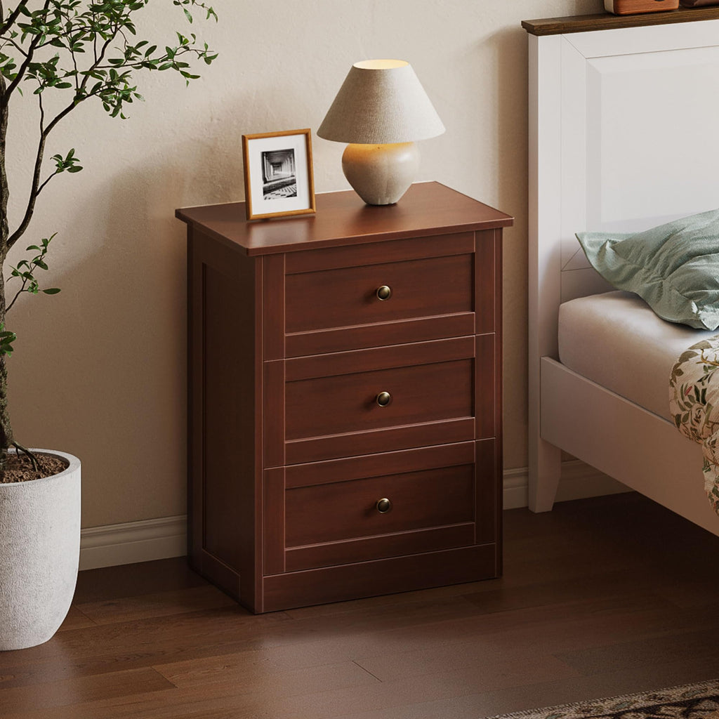 Nightstand Set of 2 with Hidden Drawer, Walnut
