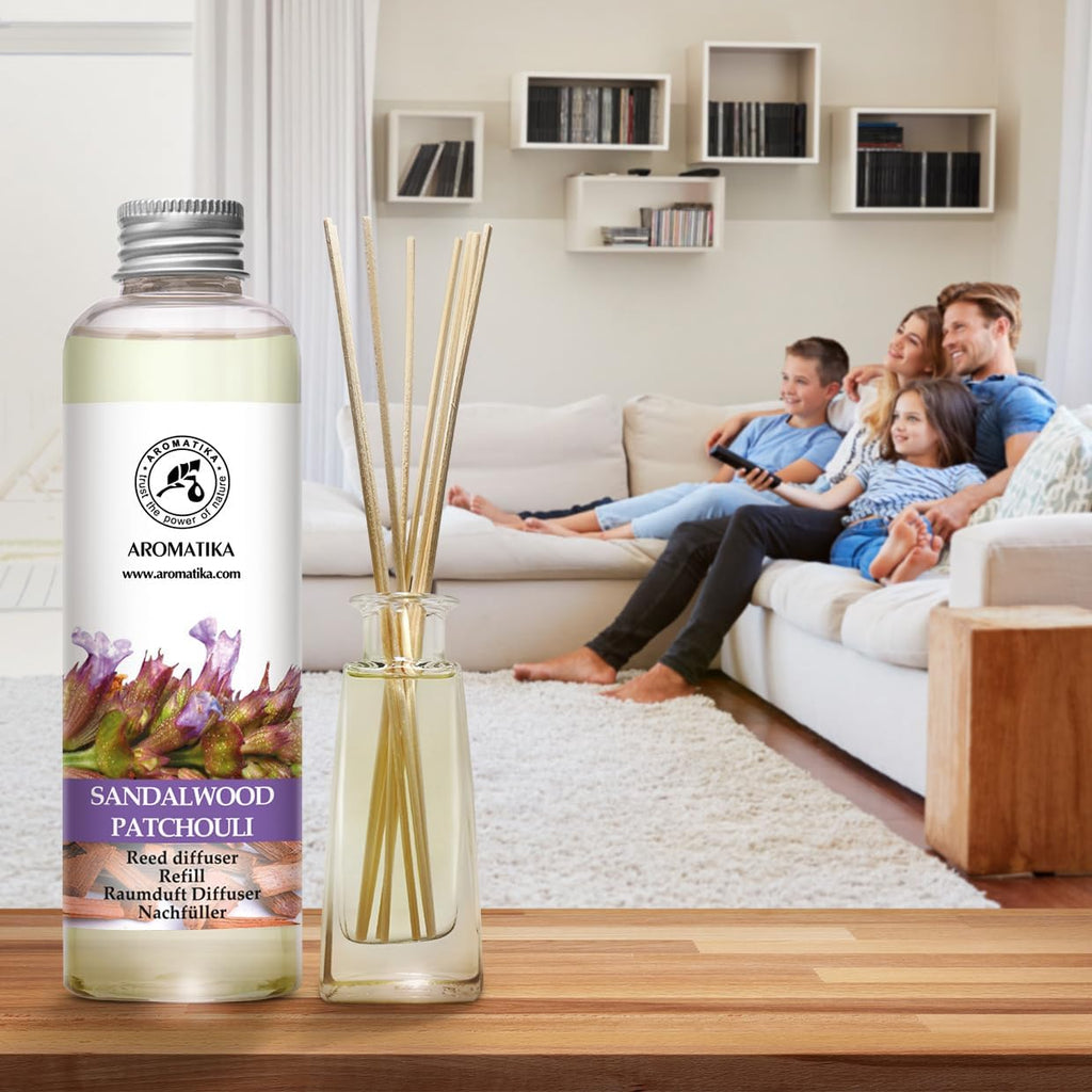 Reed Diffuser Refill Sandalwood & Patchouli 6.4 fl oz - Scented Refill with Essential Oils - Home & Office Fragrance - Set of 68