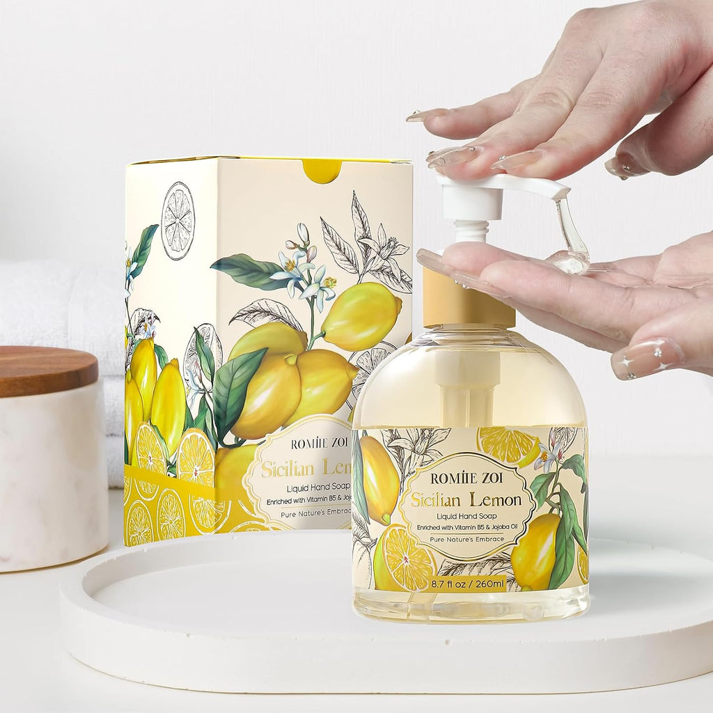 Home Fragrance Gift Set - Hand Soap, Candle & Room Spray,Lemon, Relaxing Self Care Bundle