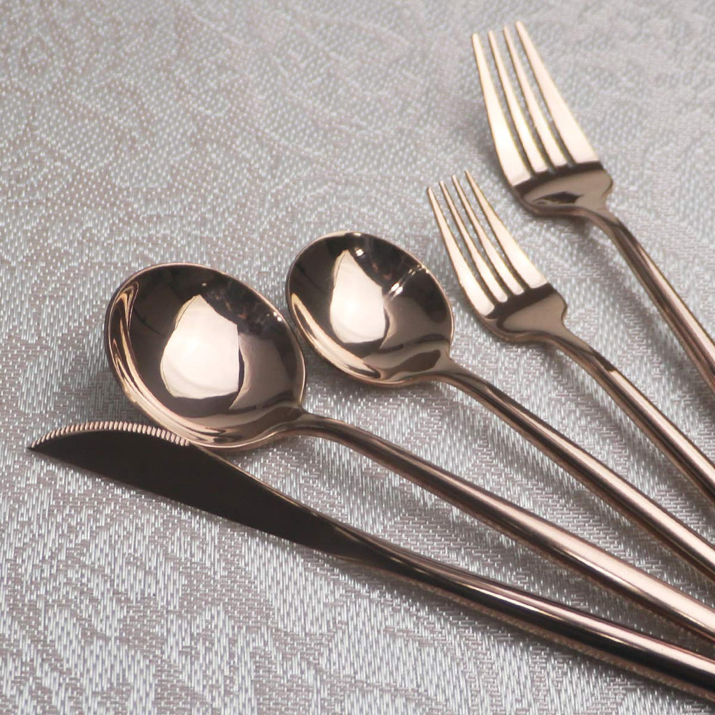 Portable Silverware Set - 20-Piece Flatware Cutlery Set - 18/10 Stainless Steel - Mirror Polishing Rose Gold - Travel