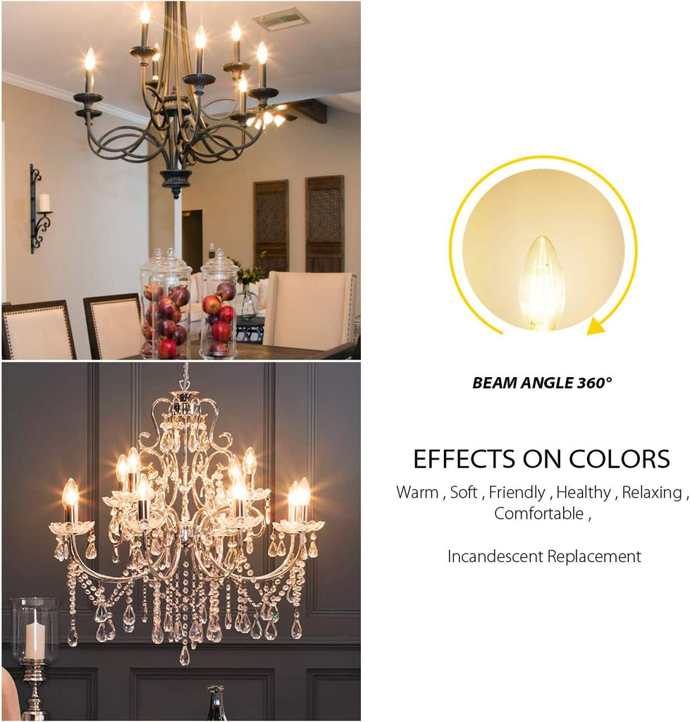E12 Candelabra LED Bulb Dimmable, 2700K B11 Candle Light Bulb,6 Pack