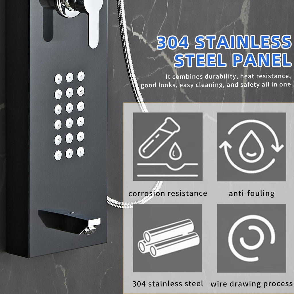 Shower Panel Tower System 5-in-1 Shower Panel - Brushed Black