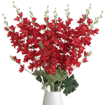 8PCS Long Stem Artificial Delphinium Flowers 33.5'' Larkspur Artificial Flower Red Silk Flowers for Tall Vase Home