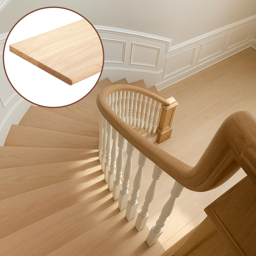 2 Pack Fas-Grade Solid Red Oak Stair Treads, Unfinished Bullnose Stair Treads, 60 x 11.5 x 3/4 Inch, Pre-Sanded