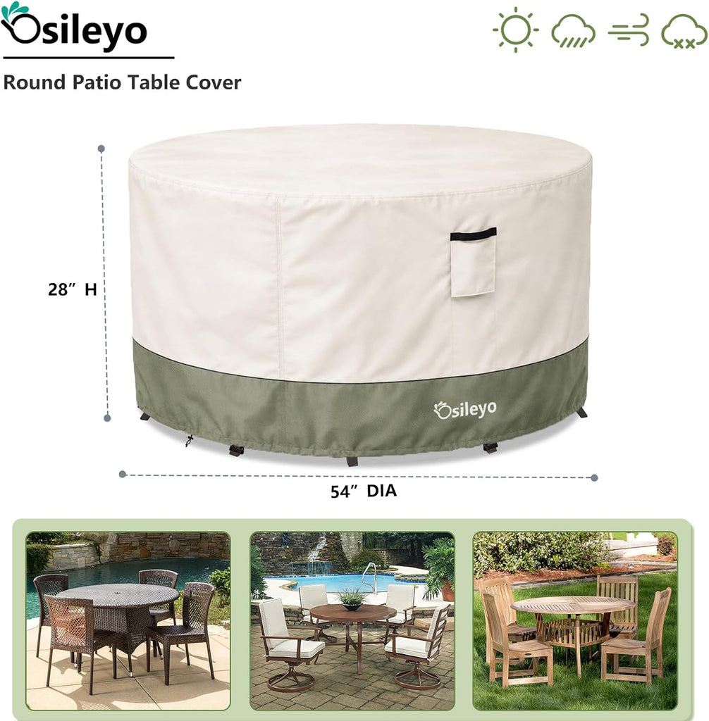 Round Outdoor Table Cover 600D Waterproof Heavy Duty Patio Furniture Covers, Round Patio Table Chair Set Covers - 54"