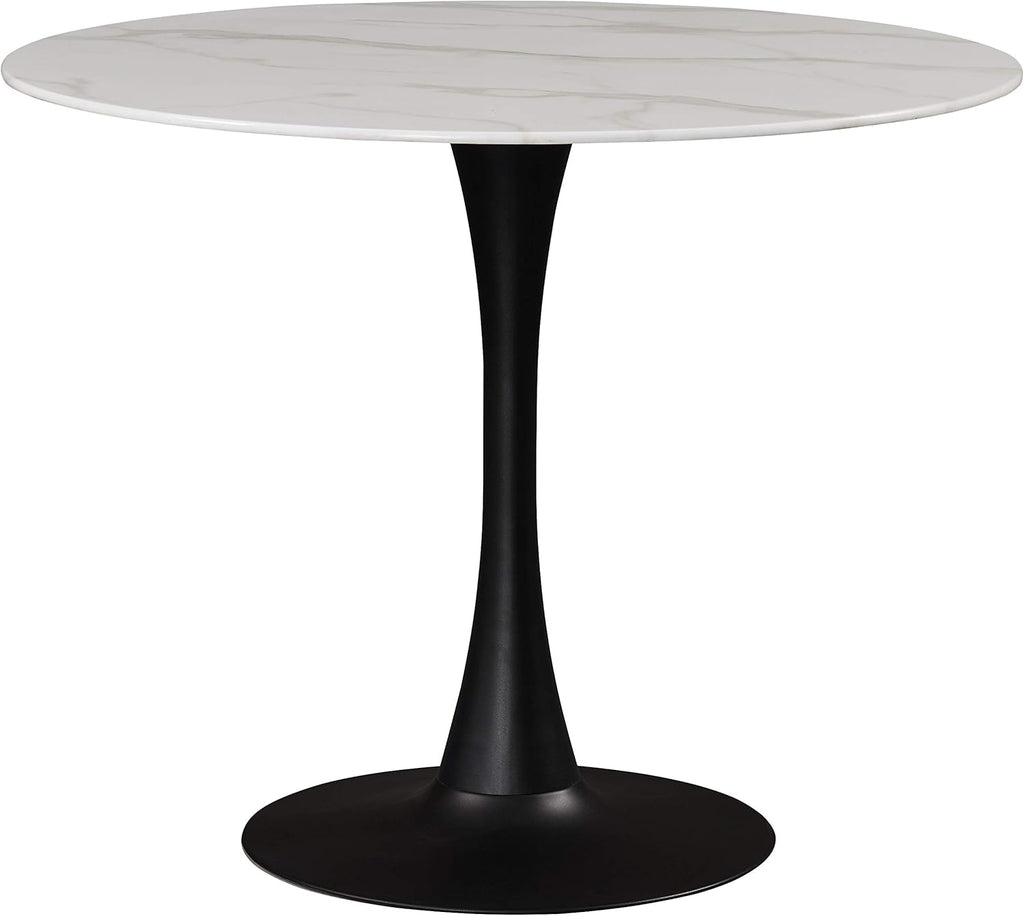 973-T Holly Collection Modern | Contemporary Round Dining Table with Faux Marble Table Top and Rich Matte Black Base