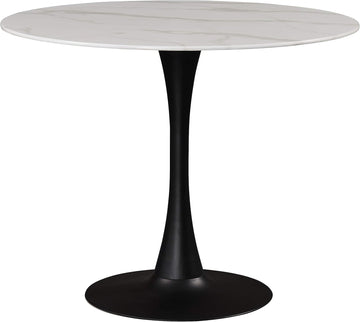973-T Holly Collection Modern | Contemporary Round Dining Table with Faux Marble Table Top and Rich Matte Black Base