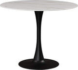 973-T Holly Collection Modern | Contemporary Round Dining Table with Faux Marble Table Top and Rich Matte Black Base