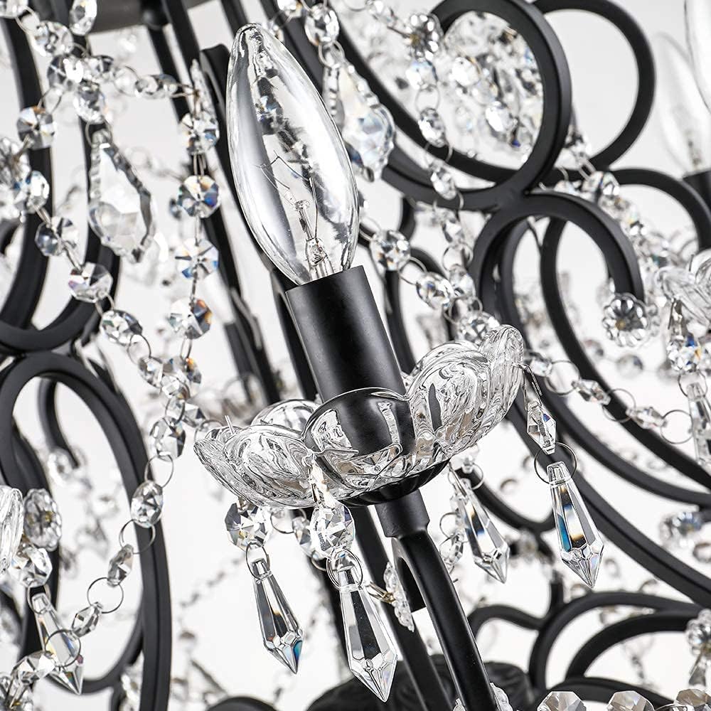10 Lights Crystal Chandelier, Modern Candle Pendant Light, K9 Raindrop Hanging Lighting Fixture, Adjustable Chain for Living Room, Bedroom, Dining Room, Kitchen Island, Black A109-B07Z9ZCDDZ