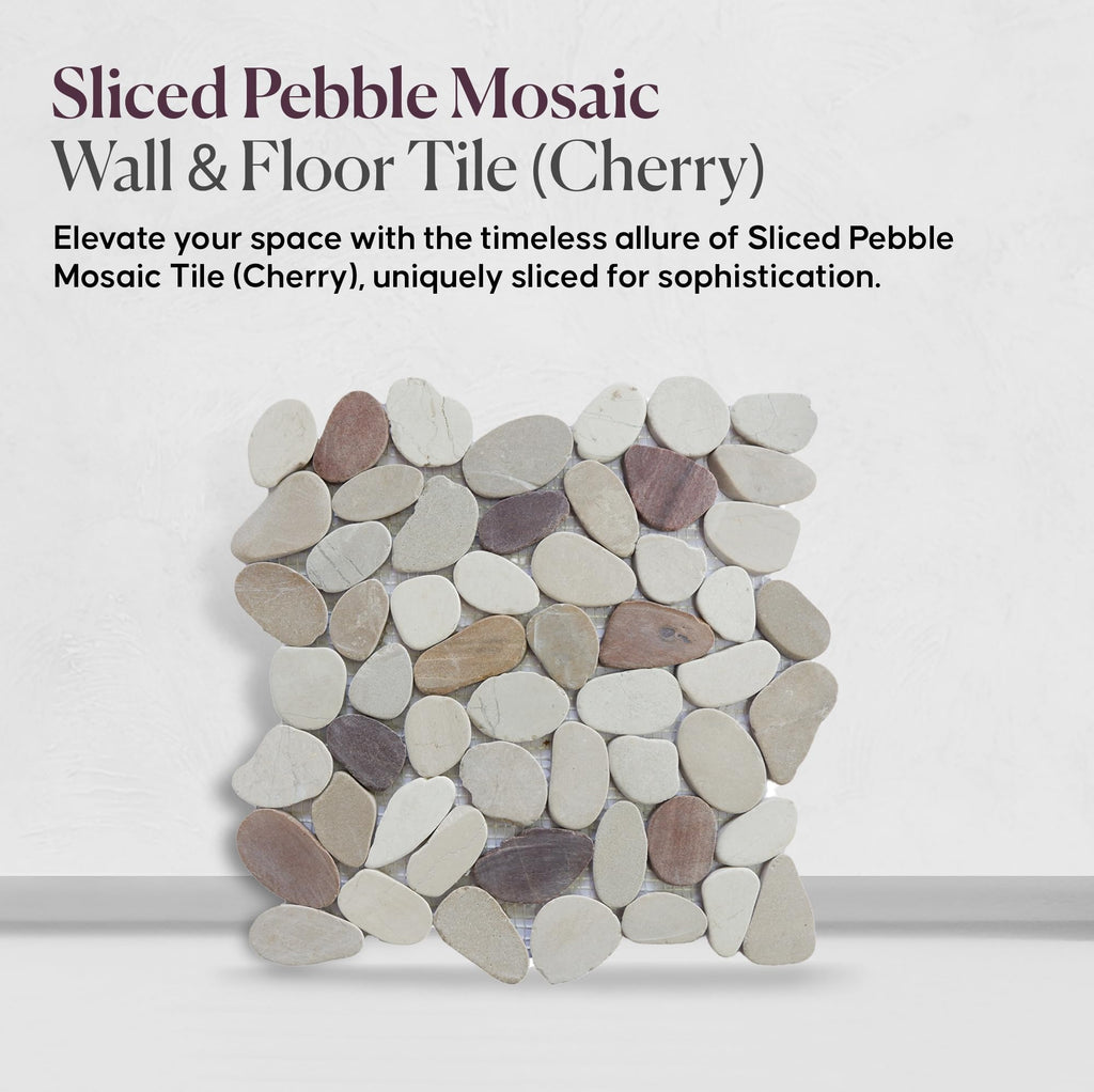 Cherry Sliced Pebble Mosaic, Tumbled Stone Backsplash Tiles Walls, Shower and Bathroom Floors, and Outdoor Areas (12"