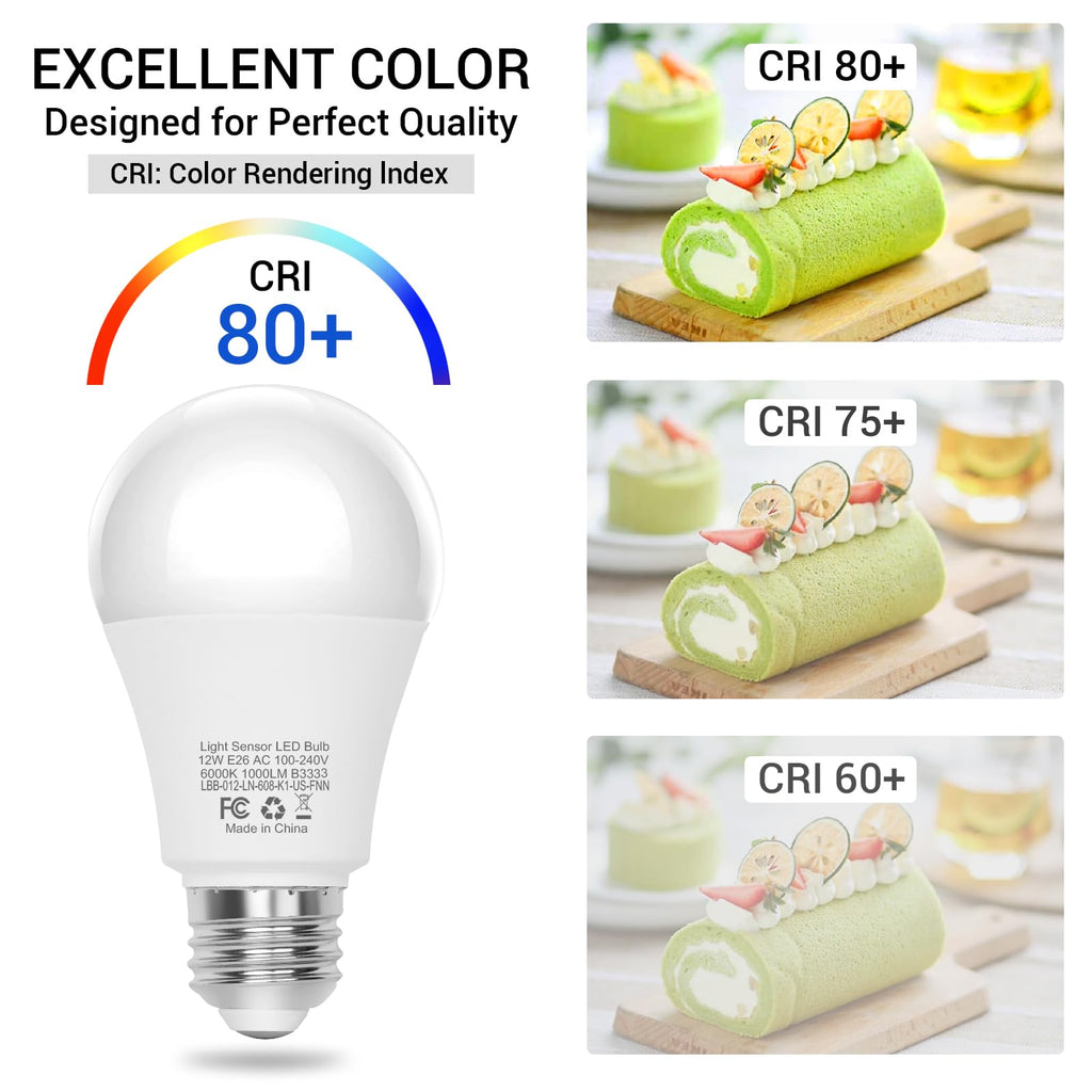 Dusk to Dawn LED Outdoor Light Bulb, 12W Supper Bright A19 Dusk to Dawn Light Bulbs, Auto on/Off Photocell Automatic