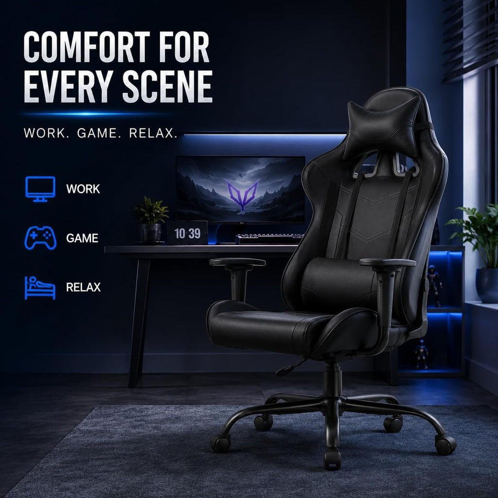 Gaming Chair Racing Office Chair Ergonomic Desk Chair Massage PU Leather Recliner PC Computer Chair with Lumbar