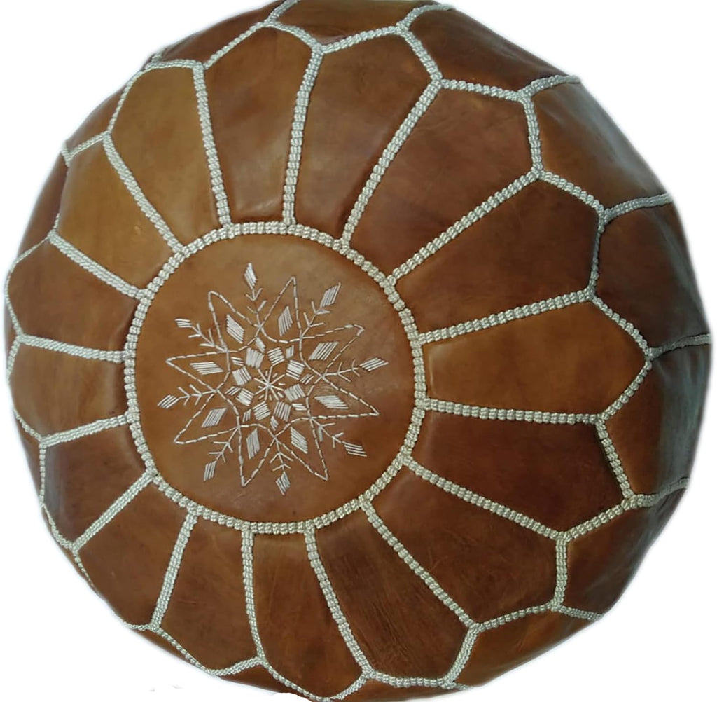 Hand Made Pouf Leather Luxury Ottomans Footstools Cover Satifaction Guarranteed Brown