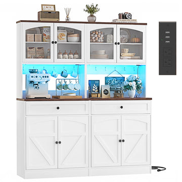 71" Kitchen Pantry Cabinet with LED Light and Outlet, Kitchen Hutch