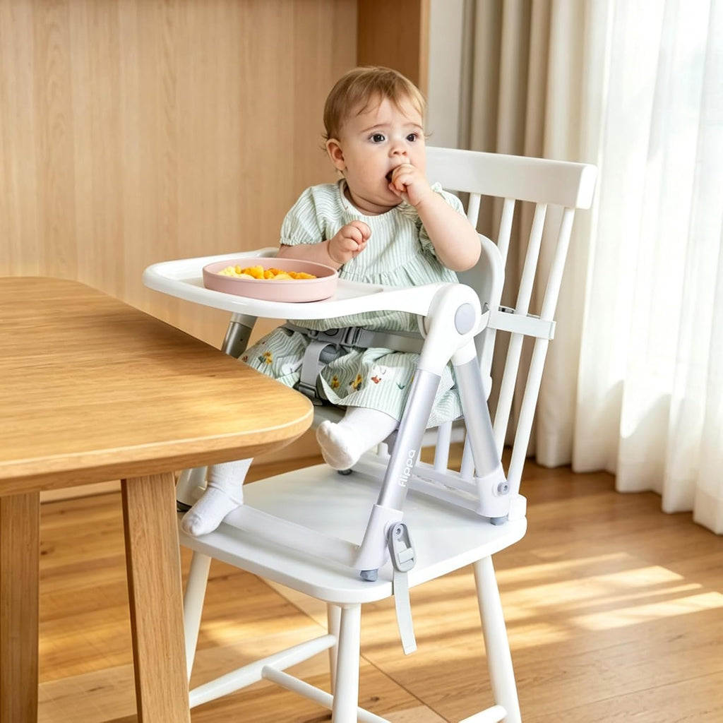 3-in-1 Toddler Booster Seat Chair & Dining Table with Removable Tray and Safety Straps, Portable& Foldable Babies