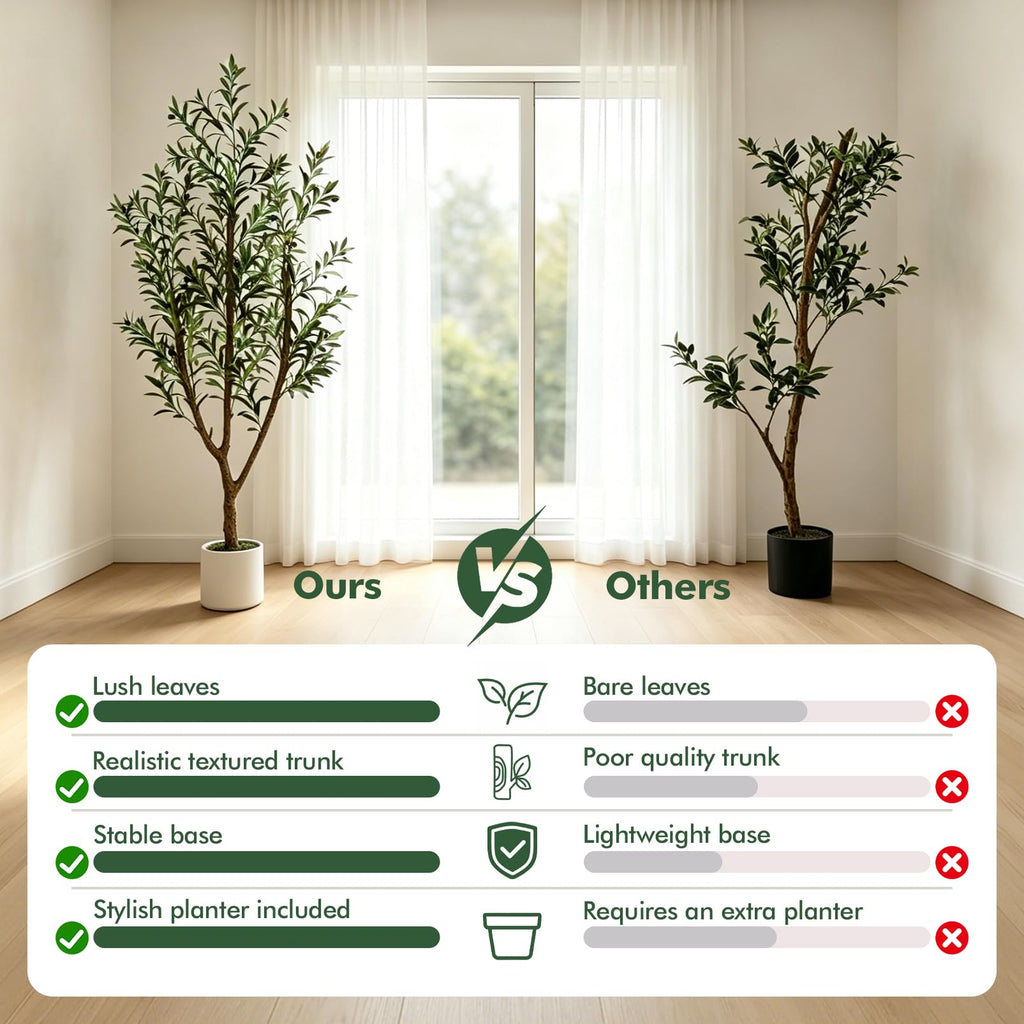 Olive Trees Artificial Indoor: 6FT Faux Olive Tree with White Tall Planter & Moss, Large Fake Plants with Natural