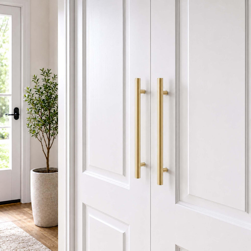 Solid Brass Cabinet Pulls, Brushed Gold Drawer Handles 5