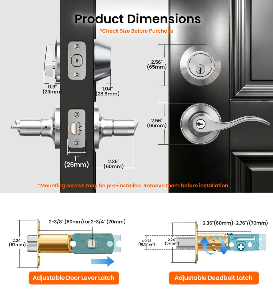 Keyed Alike Front Door Handle Lock Set with Deadbolt, Satin Nickel
