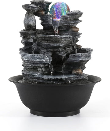 Tabletop Water Fountain Indoor Waterfalls Fountains with Colored LED Light Decorative Feng Shui Tabletop Fountain