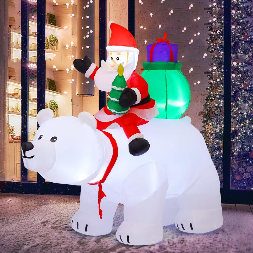6 FT Christmas Inflatables Santa Clause Riding Bear with Shaking Head Outdoor Decorations Blow Up Yard Decor with LED