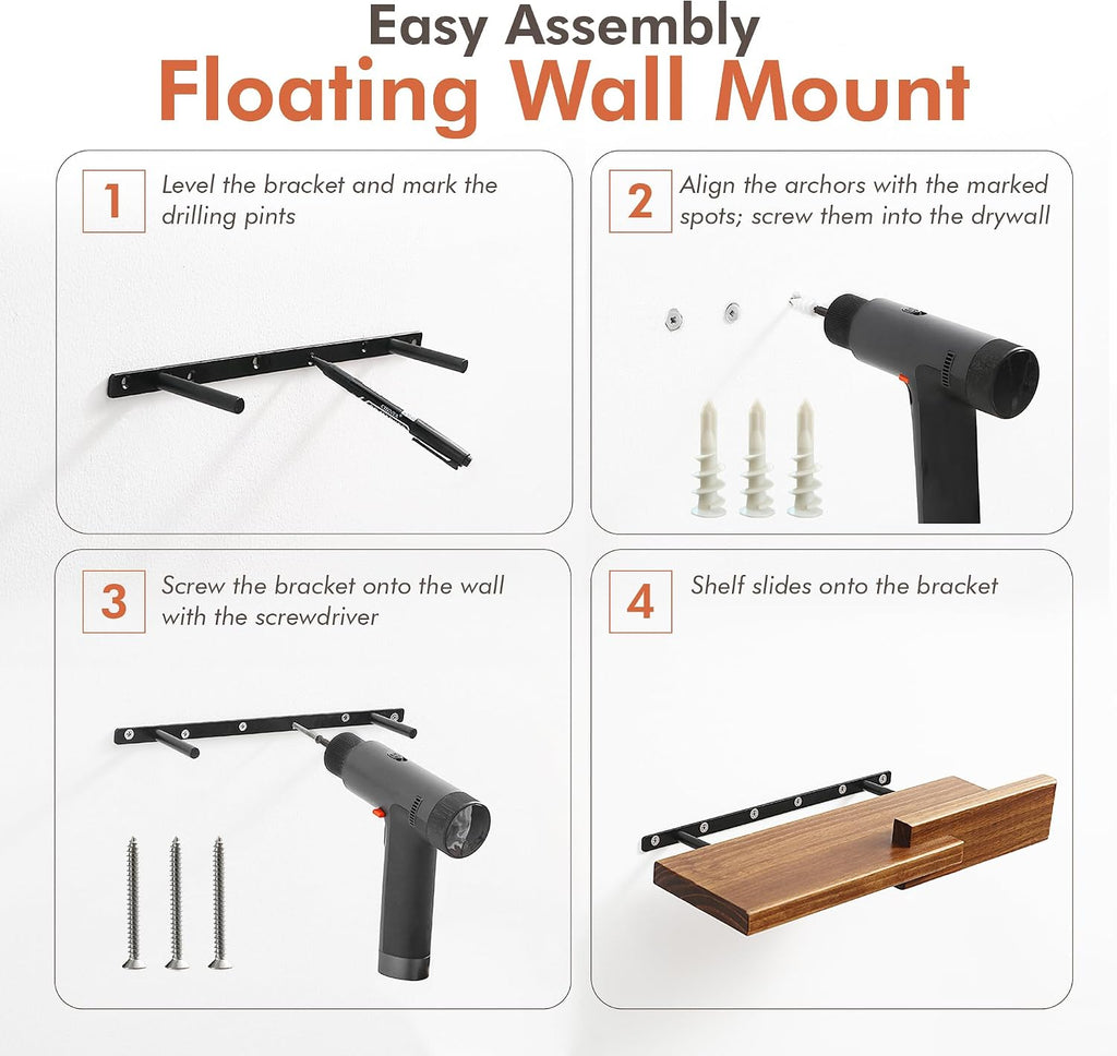 Wood Floating Shelf Set of 2, 4.5D x 15W Inch Modern Reversible Wall Shelves, Minimalism Wall Mount Hardwood Shelves