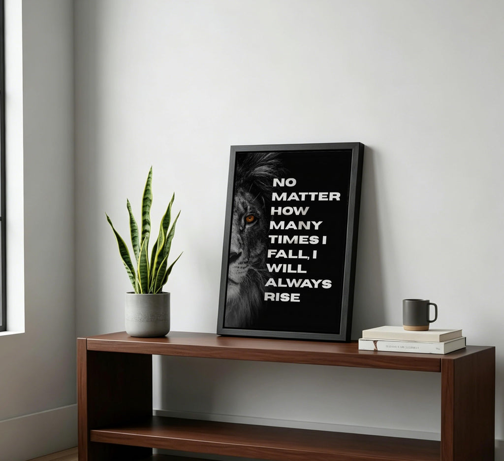 Floating Framed Black and White Lion Motivational Quote Canvas Wall Art