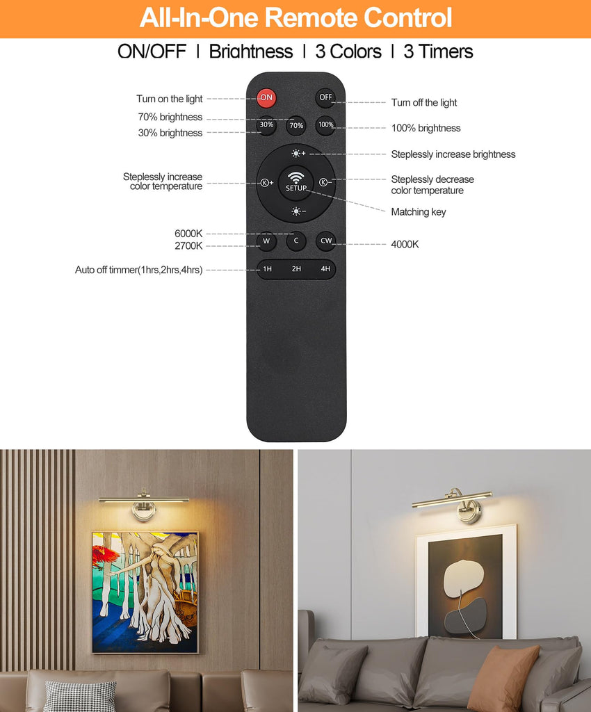 Picture Light for Wall, Battery Operated Art Light, Picture Frame Light with Remote & Timer, Cordless Wall Light