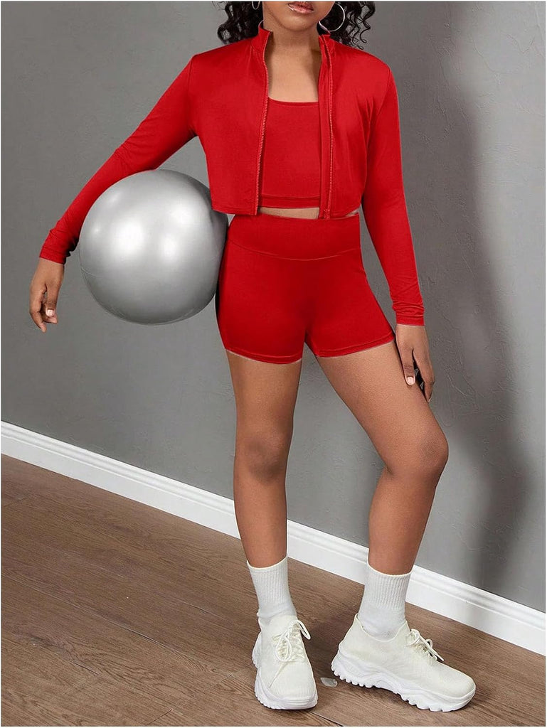 Girl's Workout Sets 3 Piece Outfits Gym Yoga Athletic Tracksuit