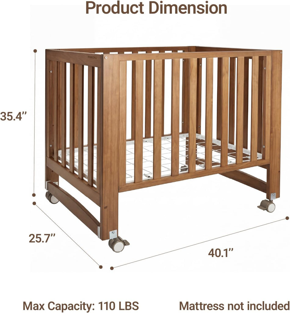 EvoNest 6-in-1 Convertible Baby Mini Crib with Wheels, GREENGUARD Gold Certified, 4 Adjustable Mattress Heights, 100%