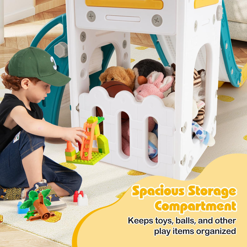 Toddler Slide, 6-in-1 Indoor & Outdoor Kids Slide Playset (Yellow)