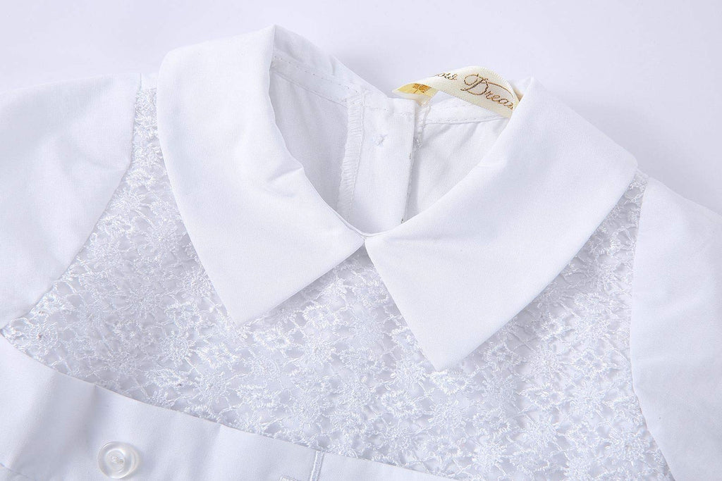 Baby Boy's 3 Pcs Christening Baptism Outfit Embroideried Lace Infant Romper Short Sleeve