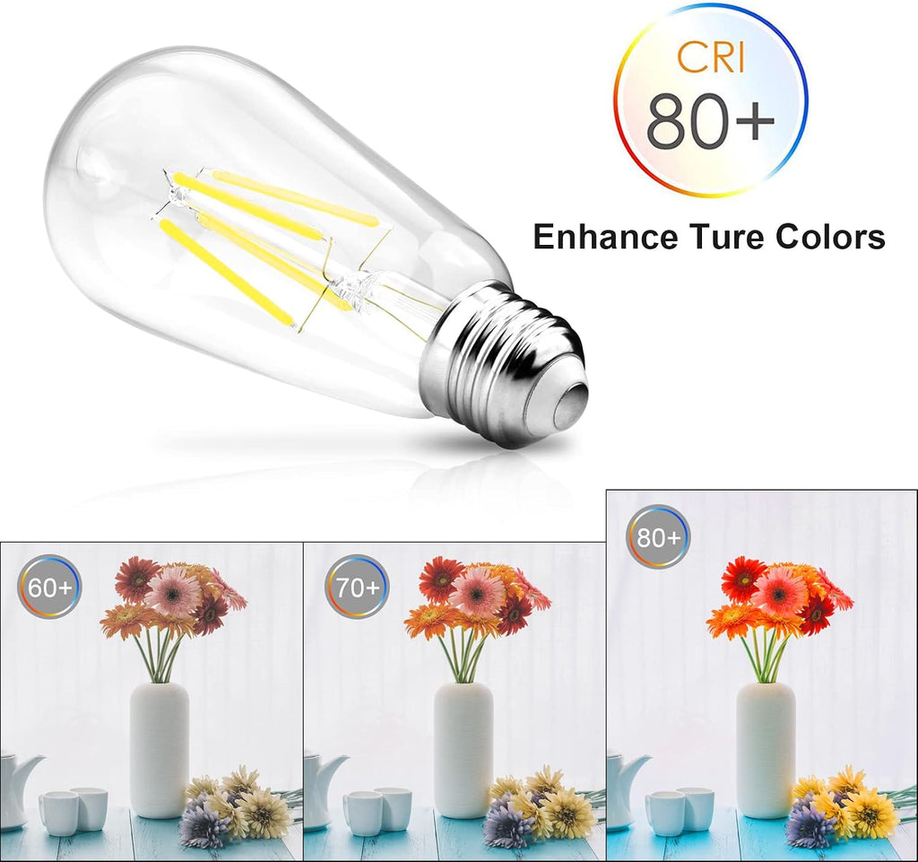 Vintage LED Edison Bulbs, 6W, Equivalent 60W, Non-Dimmable, Daylight 5000K, 700Lumens, ST58 Antique LED Filament