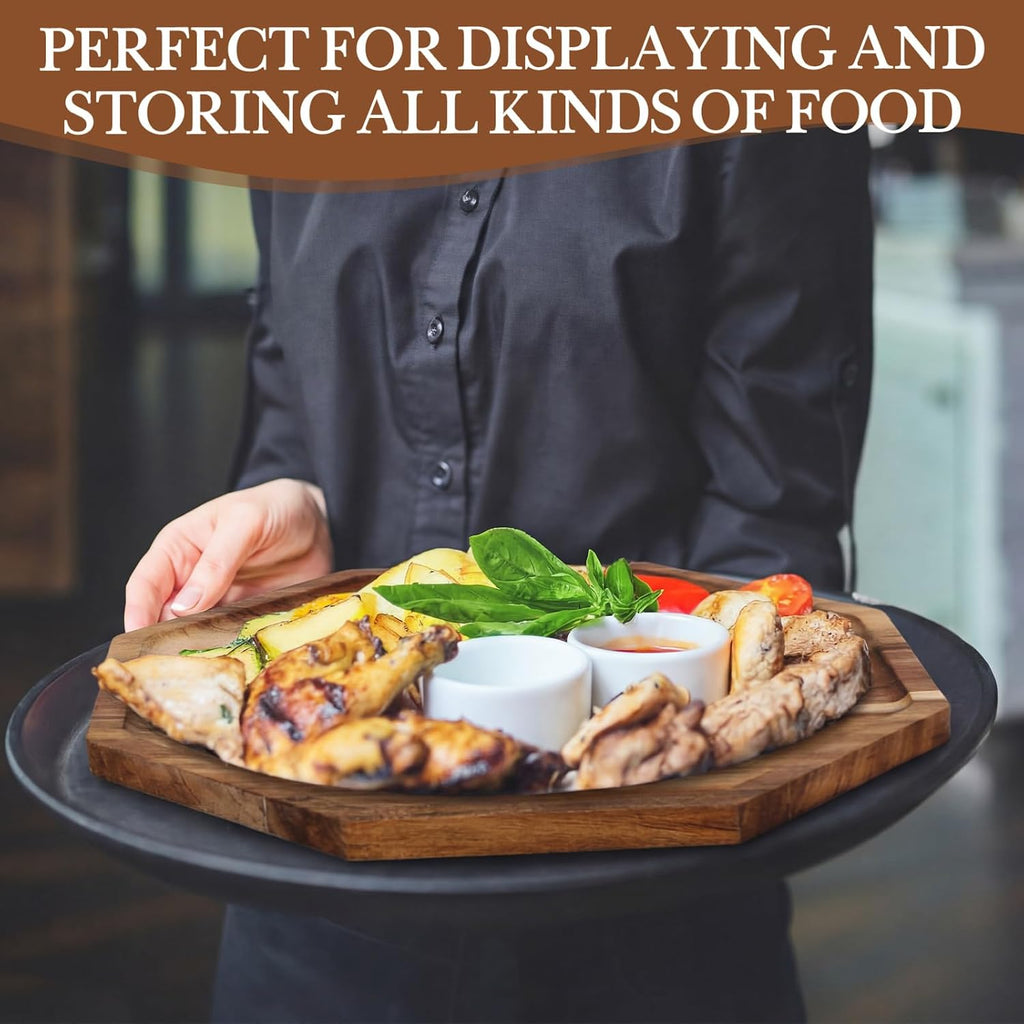 6 Pack 12'' Acacia Wood Serving Trays Wooden Octagon Serving Platter Charcuterie Boards for Bread Fruit Food Dish