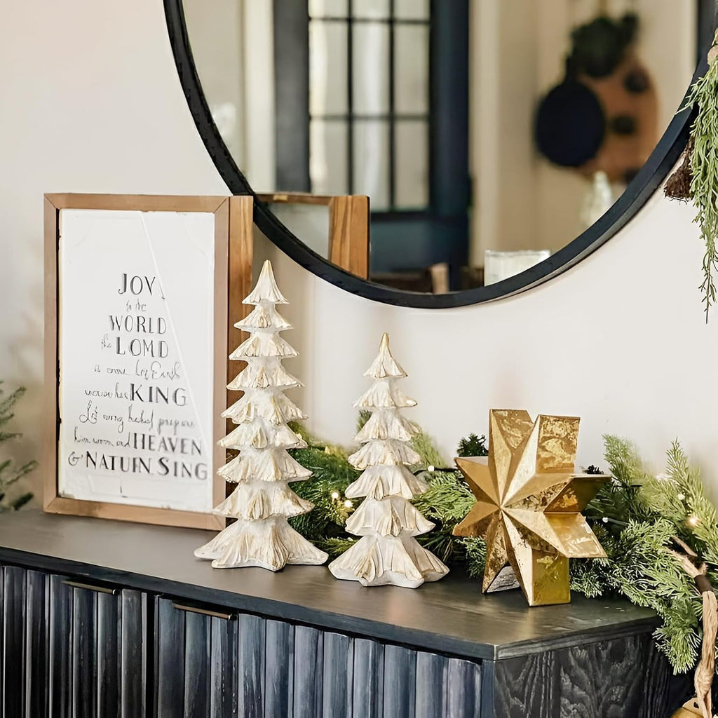White and Gold Christmas Tree Figurines, Tabletop Decor
