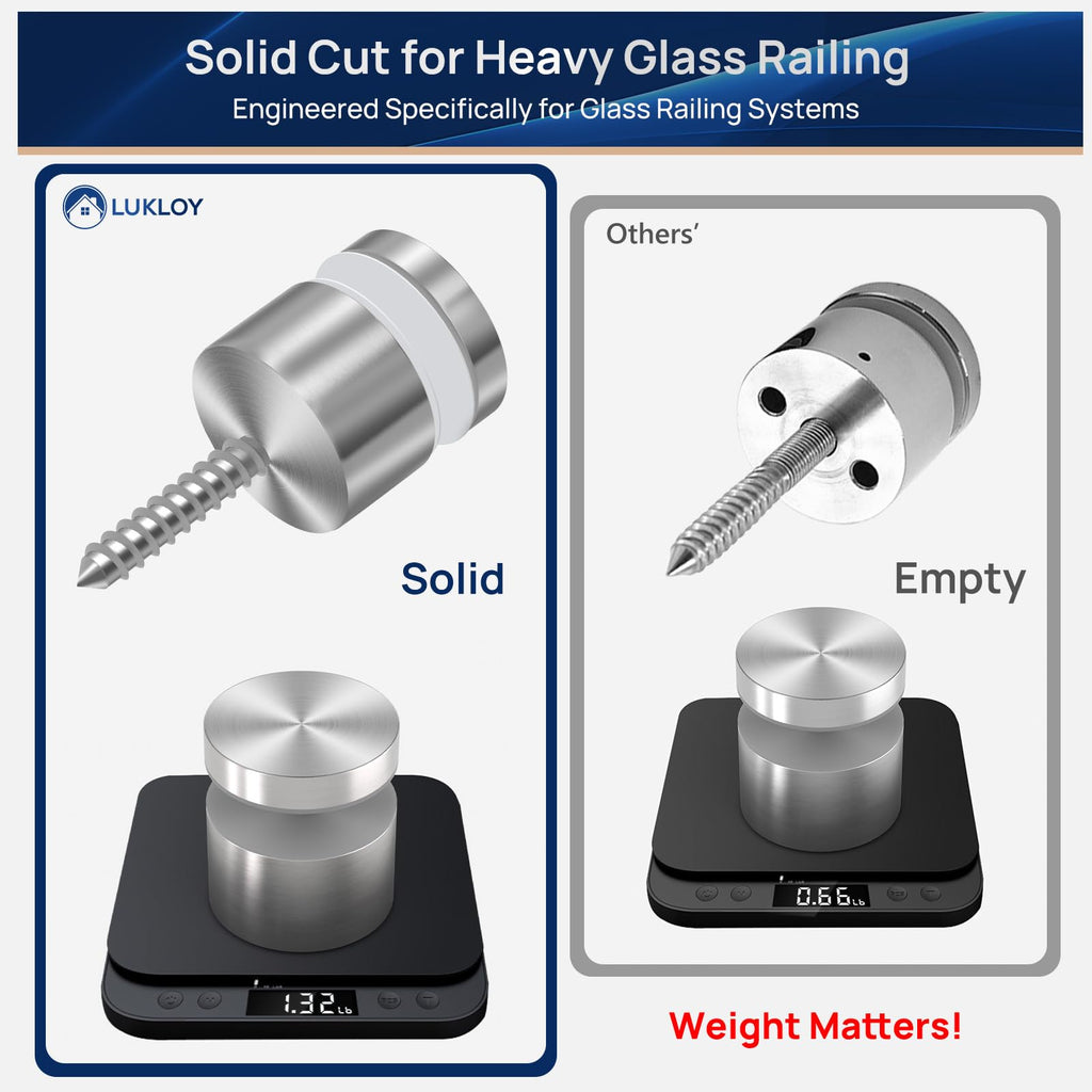 10 Pack Marine-Grade SS316 Solid Heavy Duty Glass Railing Standoff