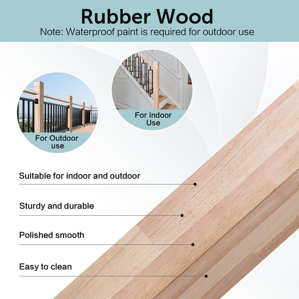 3.5" x 47" Rubber Wood Stair Newel Post with a Single Groove Notched Newel Wood Balusters for Staircase Indoor and
