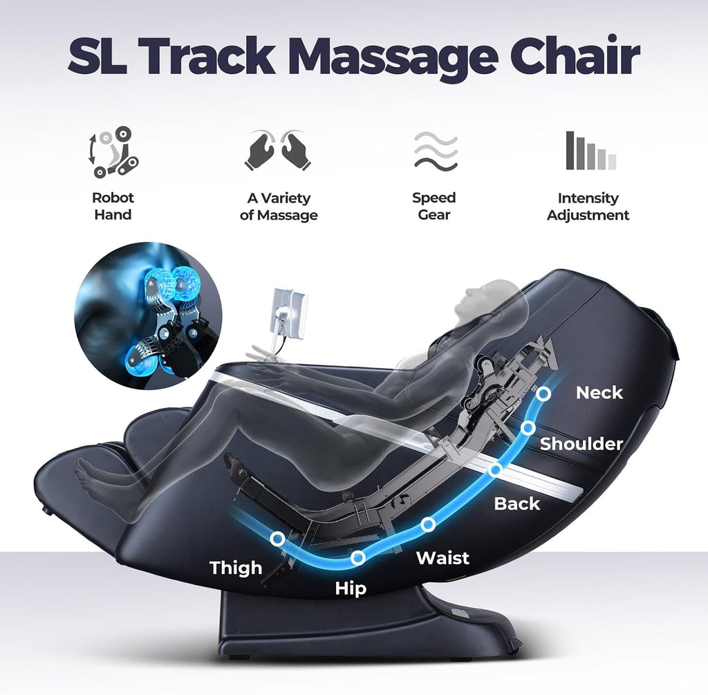 Massage Chair, Zero Gravity SL-Track 4D Shiatsu Massaging Chairs, Auto Body Scan, Foot Rollers, 12+6 Modes, Heat