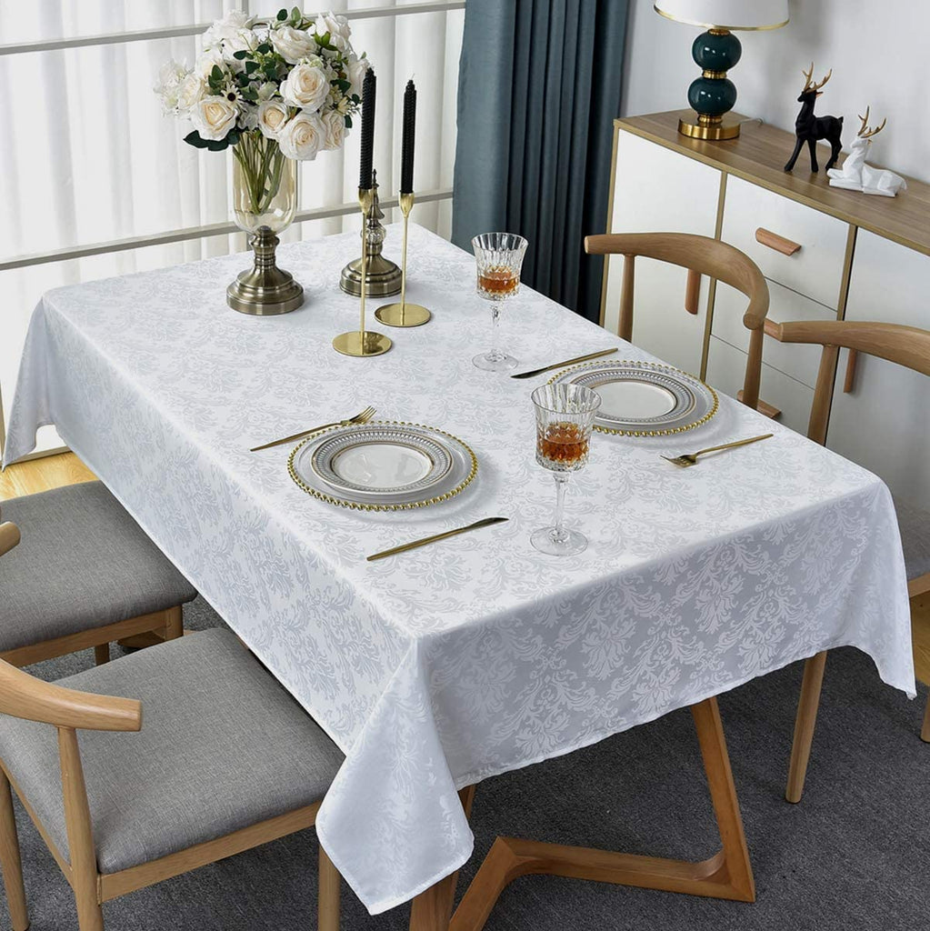 White Jacquard Damask Rectangle Tablecloth, 60 x 84 Inch